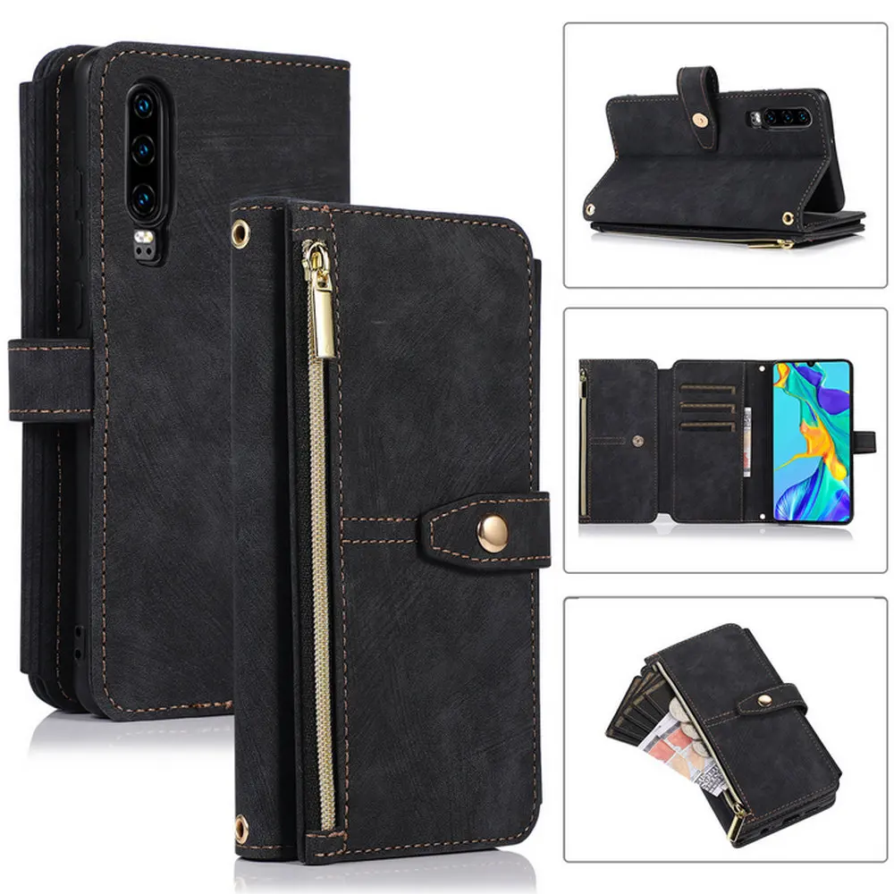 P30Lite P30 P20 P 20 Pro Flip Case Luxury Leather Multi 9-Card Slot Zipper Etui For Huawei P30 Lite Wallet Cover Honor 20s Funda