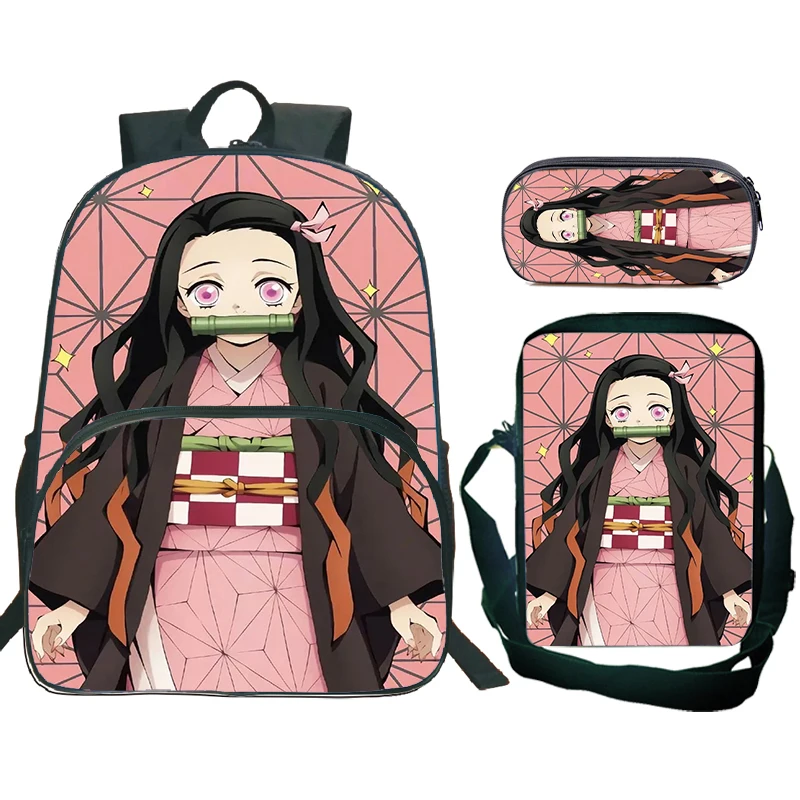 

3Pcs Set Anime Demon Slayer Nezuko Backpack With Shoulder Bag Pencil Bags Cosplay Students School Bag for Boys Girls Best Gift