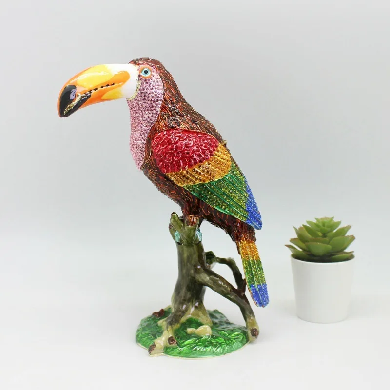 Enamel color toucan ornament diamond inlaid alloy craft tropical toucan jewelry storage box home decoration gift