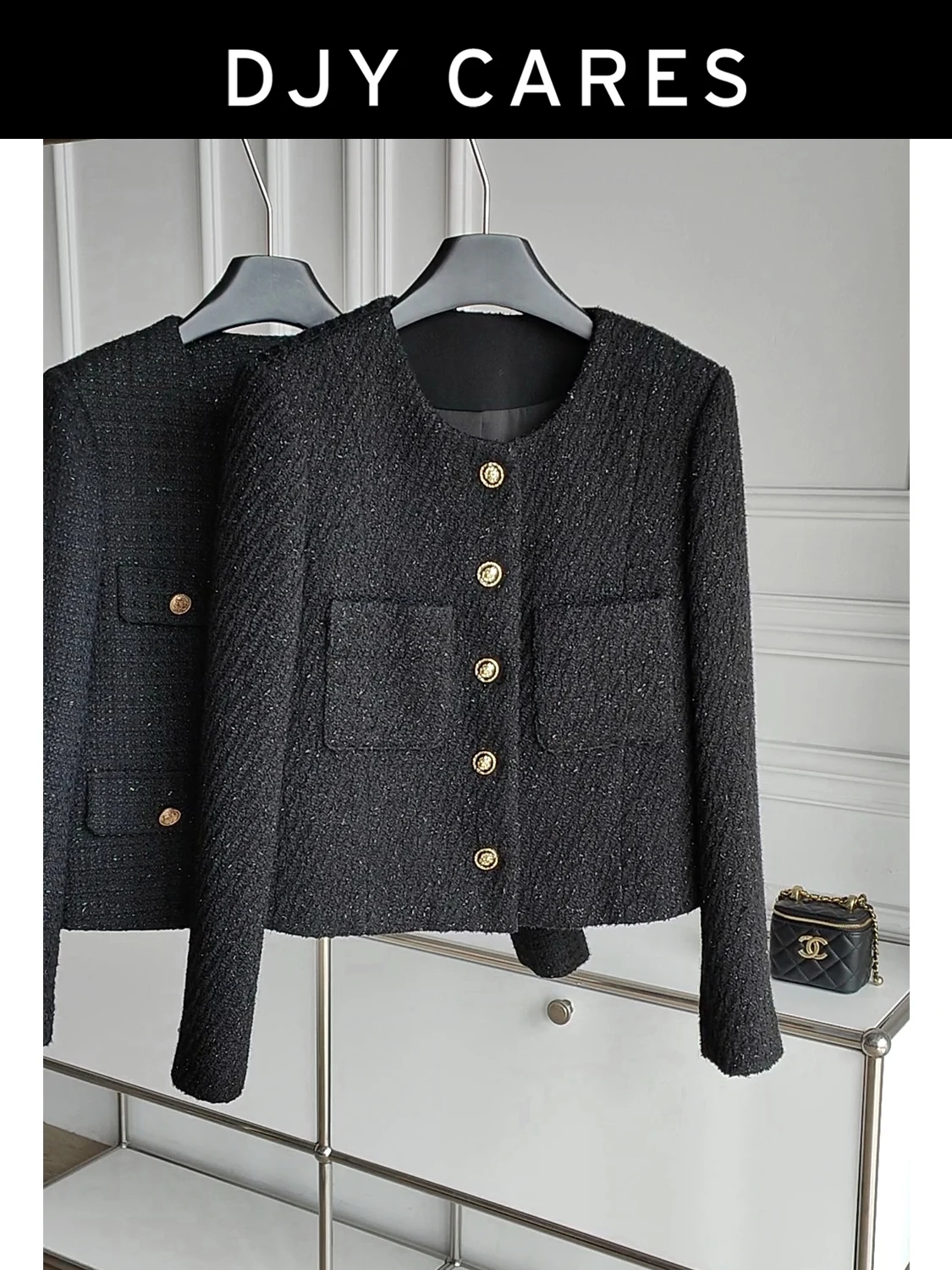 New Bold woolen three-dimensional black versatile jacket, fashionable short top