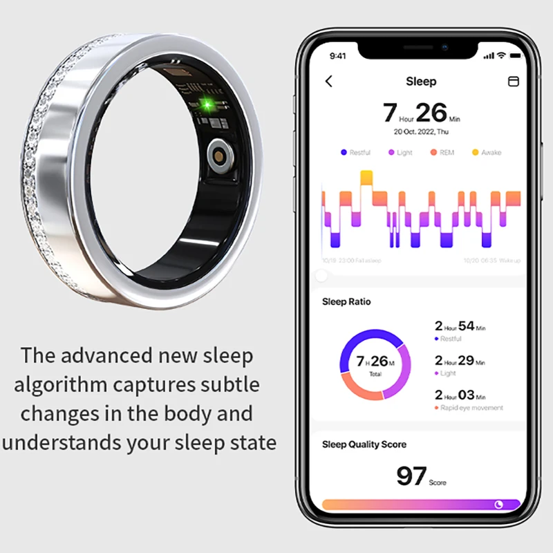 IP68 waterdichte diamant mode slimme ring voor mannen vrouwen hartslag bloed zuurstof slaapmonitoring meerdere sportvingerring