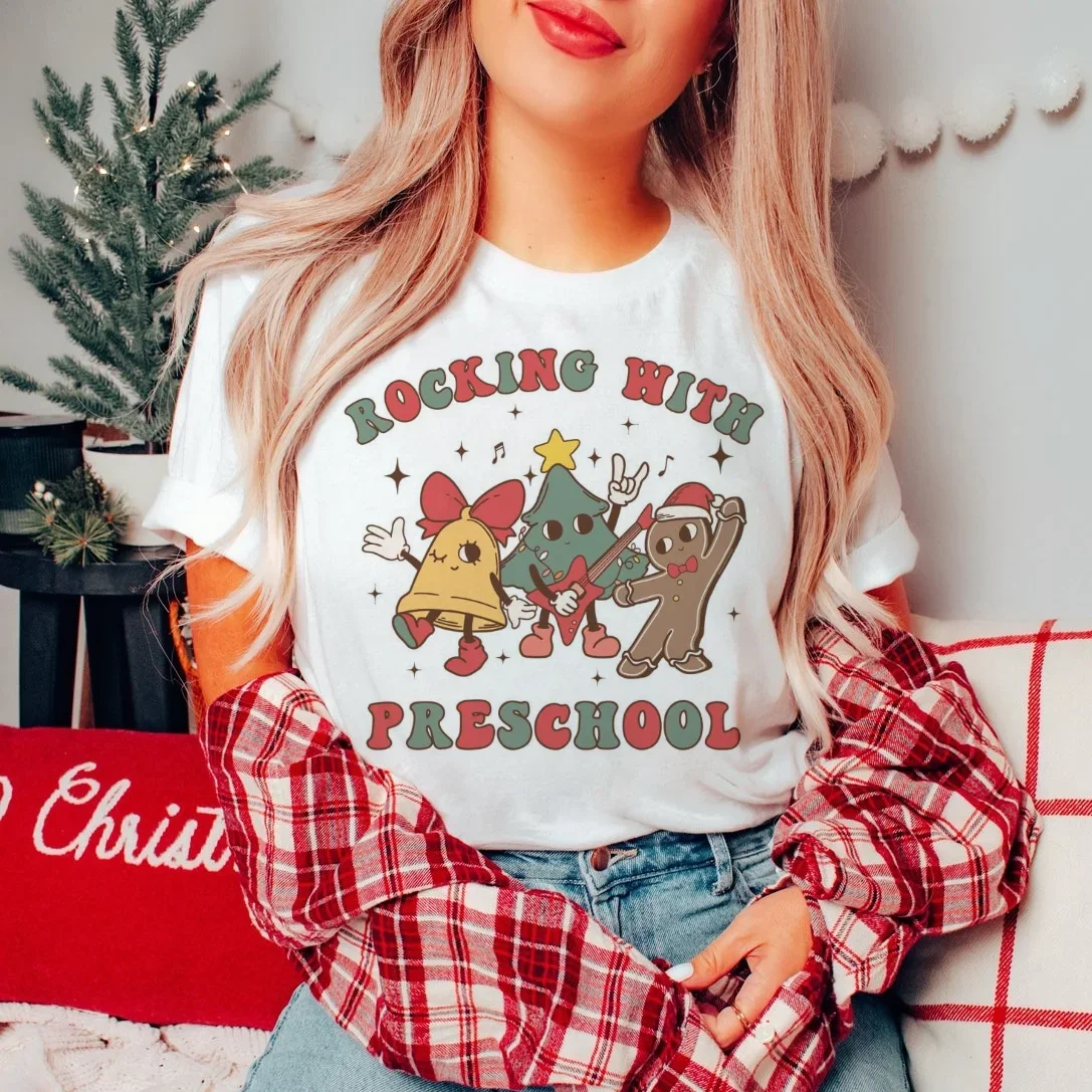 T-Shirt Print Funny Rocking With Preschool Pattern Cartoon Casual Style Short Sleeved T-Shirt Cute Women's Plus Size T-Shirt