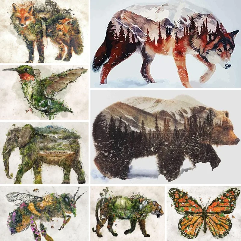 Diamond Painting Kit Abstract Animal Horse Elephant Tiger Deer Cow Fox Full Square Embroidery Mosaic Cross Stitch Home Decor