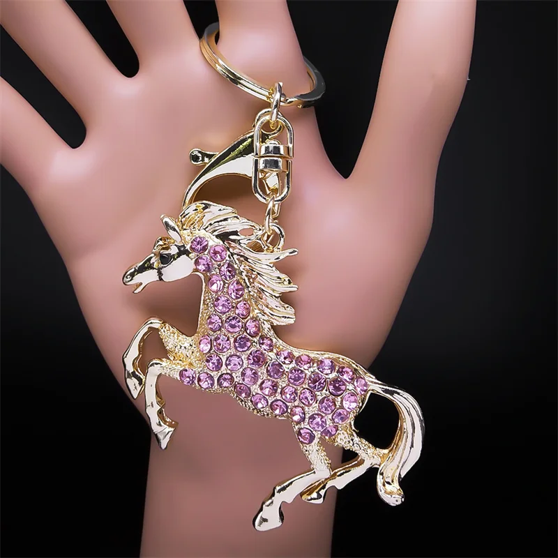 Animal Running Horse Rhinestone Keychain Metal Key Chain Holder Handbag Pendant Creative Party Jewelry Accessories Gift K5347S01