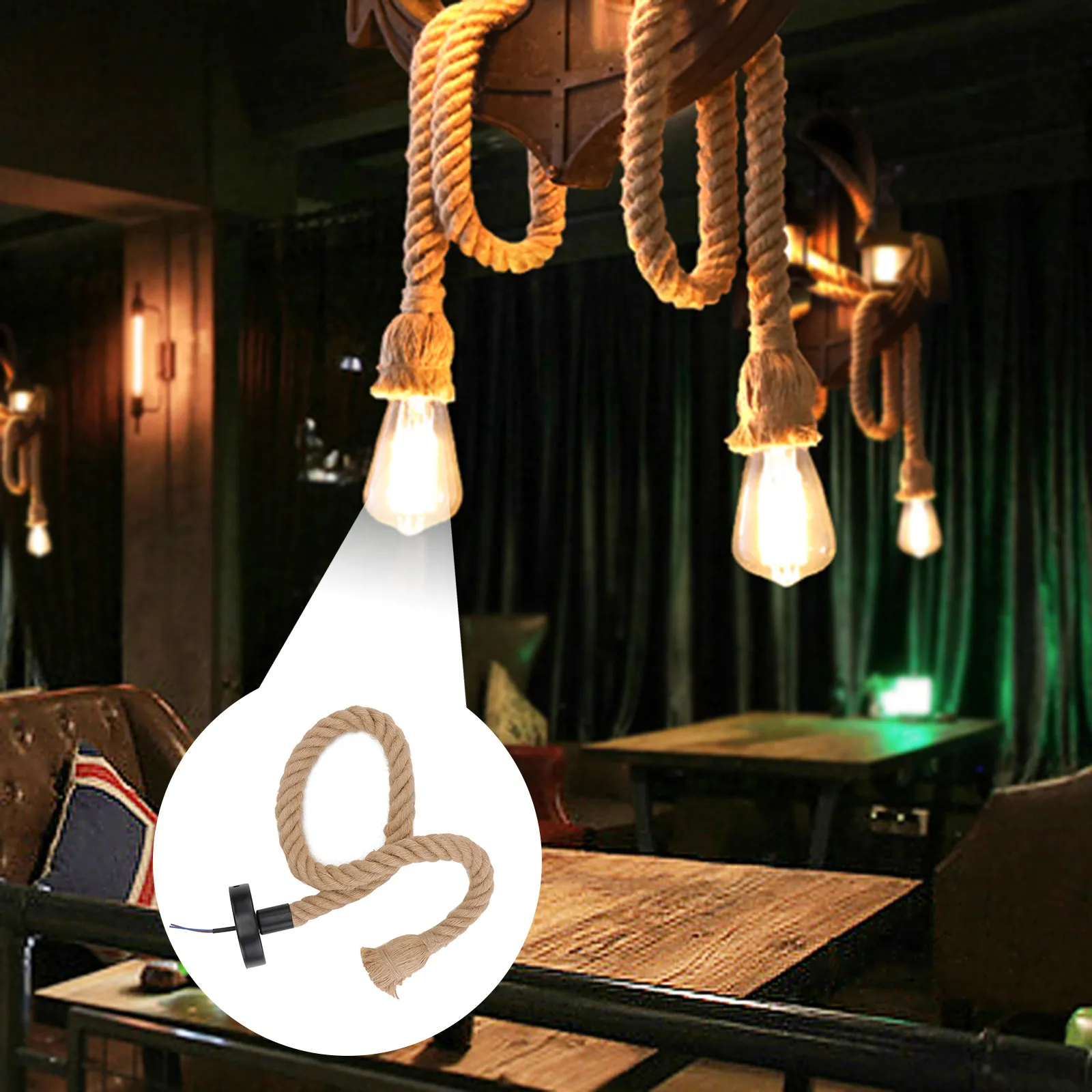 

1Pcs Hemp Rope Pendant Light Kit Vintage Industrial Chandelier Fixture for Bedroom Living Room Restaurant Corridor Farmhouse