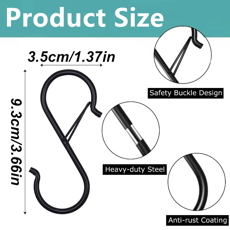 20Pcs Stylish & Durable S-shape Hanger Hooks Multifunctional Kitchen Home Enduring Organizer Windproof Load-Bearing Metal Hooks view 6