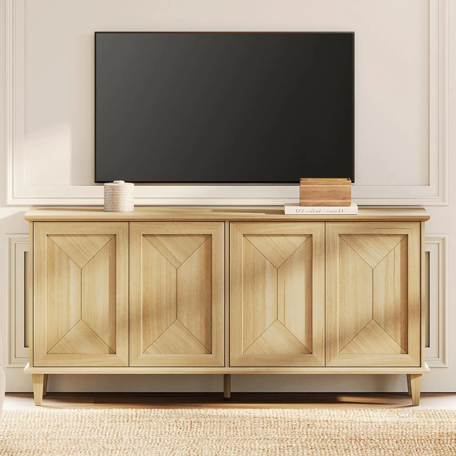 Modern Farmhouse TV Stand with Patchwork Doors for 75