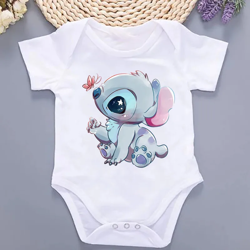 2024 New Arrival Baby Clothes Summer Short Sleeve Cartoon Baby Stitch Print Romper Infant Cotton Jumpsuits