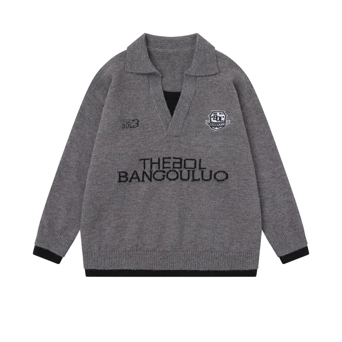 

2025 Autumn New Guochao Retro Creative Letter Half Open Neck Design Casual Men's and Women's Sweaters