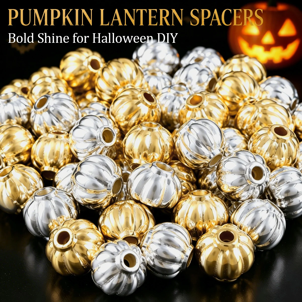 6mm 60pcs Halloween Pumpkin Lantern CCB Spacer Beads KC Golden Silvery Plated Loose Beads DIY Bracelet Necklace Jewelry Making