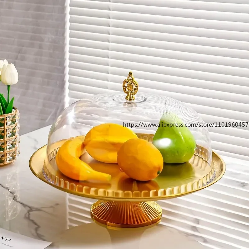 Luxury Stainless Steel Storage Tray High Stand Fruit Dish Dessert Cake Plate with Lid Wedding Party Home Living Decoration Room