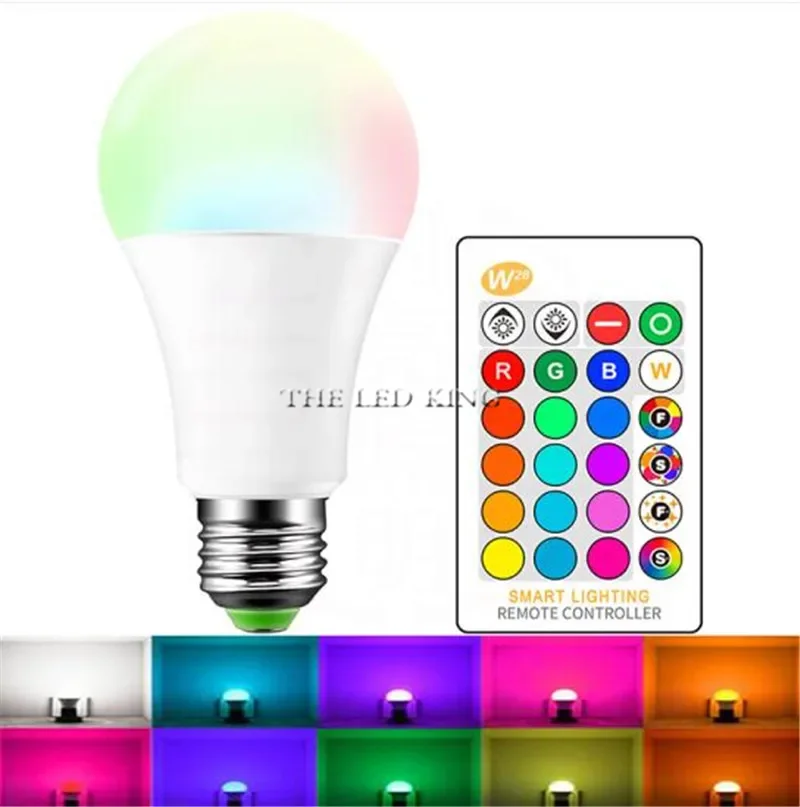 110V 220V E27 RGB LED Bulb Lights 5W 10W 15W RGB Lampada Changeable Colorful RGBW LED Lamp With IR Remote Control+Memory Mode