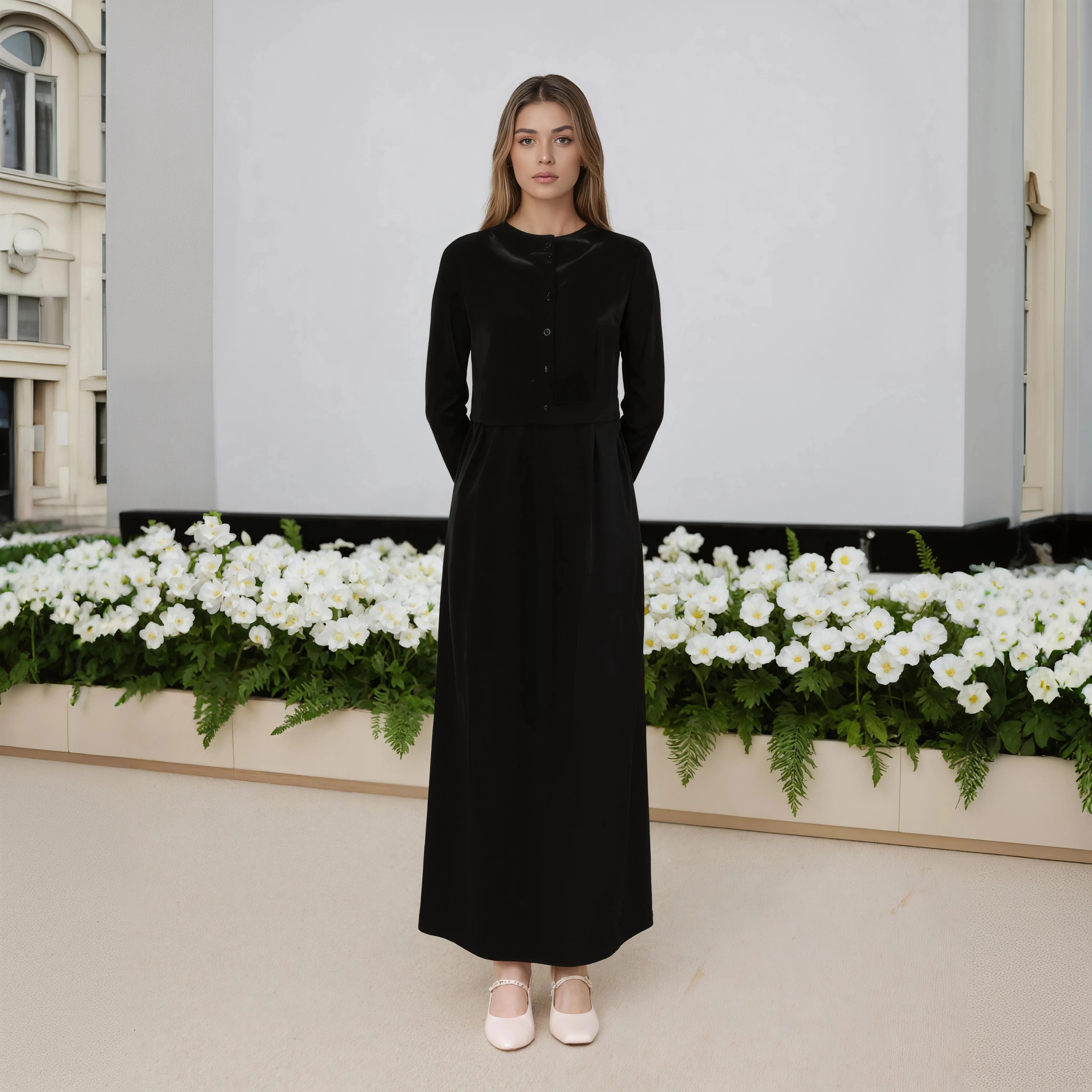 Autumn Winter Fleece Fabric Women Long Sleeve Dress Suit Solid Suspenders Long Dress Single-breasted Cardigan Female Casual Set