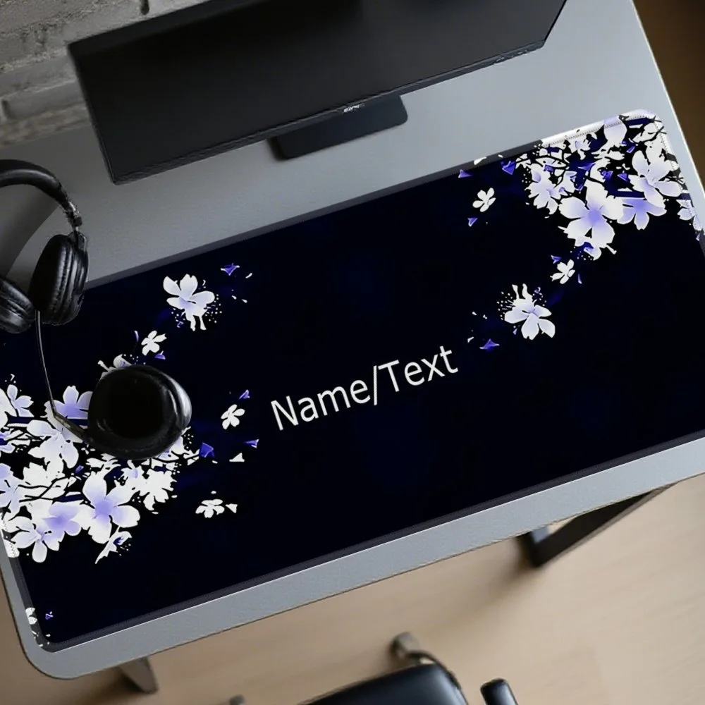 [2D Flat] 1pc Custom Personalized Black Background White Cherry Blossom Mouse Pad Custom Name Multi Sizes Gaming Mouse Pad