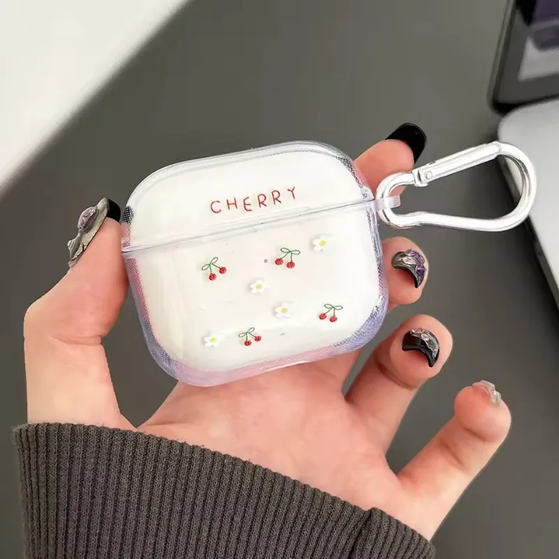 

Cherry Smile Transparent Soft Silicone Case For AirPods 4 1 2 3 Wireless Earphone Cover For Apple Airpod Pro2 Cases with Hook