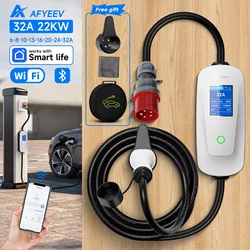 Afyeev-電気自動車、充電ステーション、Wi-Fi、アプリコントロール、充電ボックス、タイプ2、GB、t、evse、22kw、32a、3相用のポータブル電気自動車充電器