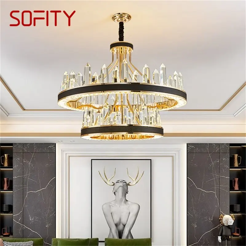 

SOFITY Chandelier Crystal Pendant Lamp Postmodern Home LED Leather Light Fixture for Living Dining Room