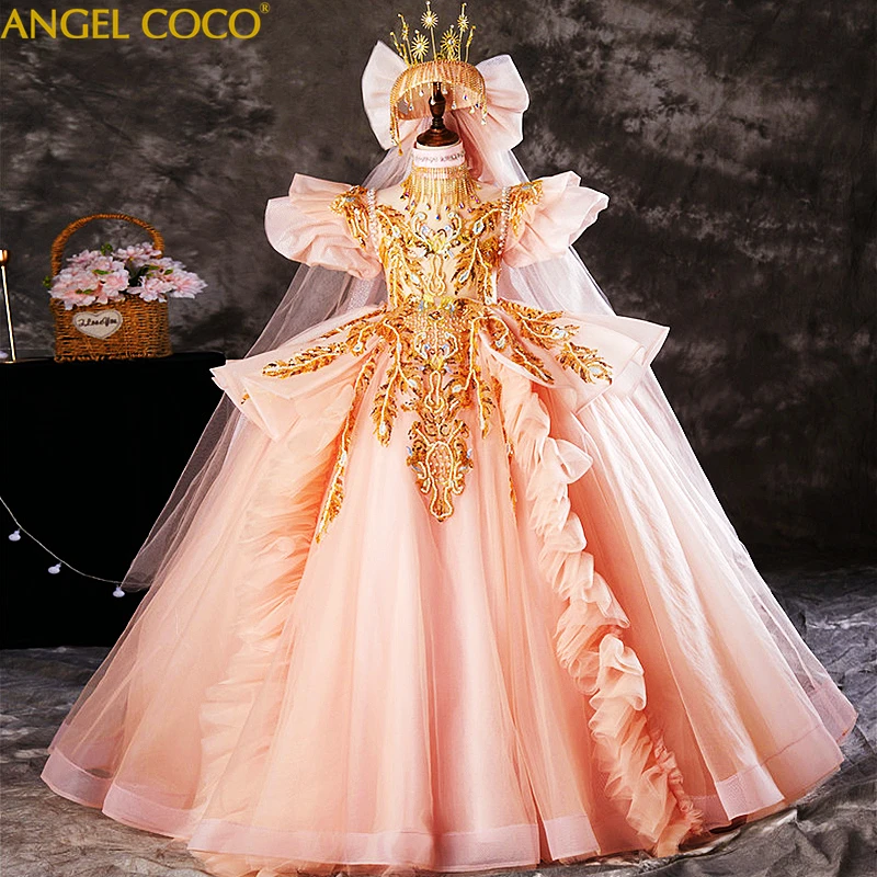 Girls Evening Dress Luxury Kids Party Wedding Court Paris Model Catwalk Children Pageant Gown Birthday Stage Performance Dress