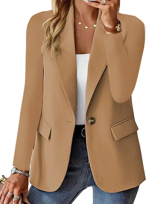 casual long sleeve suit jacket office lady spring autumn fashion elegant solid turn down collar blazer coats for women 2023