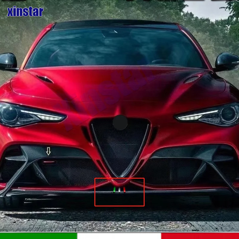 Car Italian Flag Front Grille Stickers Decals For Alfa Romeo Giulia Quadrifoglio Auto Accessories