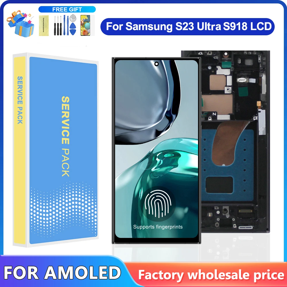 

For AMOLED For Samsung S23 Ultra LCD Display Touch Screen Digitizer Assembly For S23 Ultra S918 S918B S918U With Frame