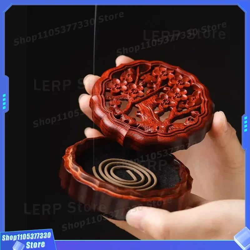 Vintage Rosewood Hollow Carved Plum Blossom Incense Burner for Home Study Tea Room Ancient Style Line Incense Box Decorative