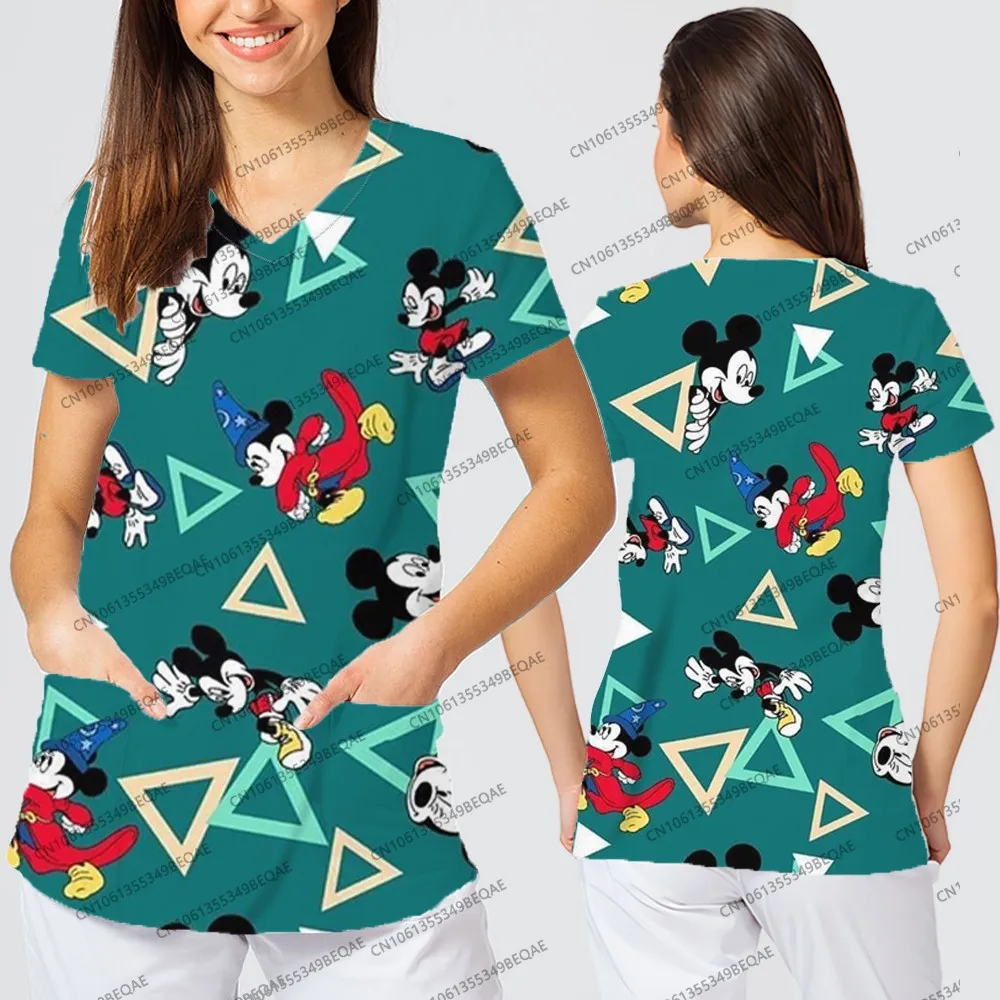 Disney Odzież damska dla pań Kieszonkowe topy casualowe Lato 2025 Trend Dekolt w szpic Śmieszne koszulki Wygodna odzież w stylu Y2k