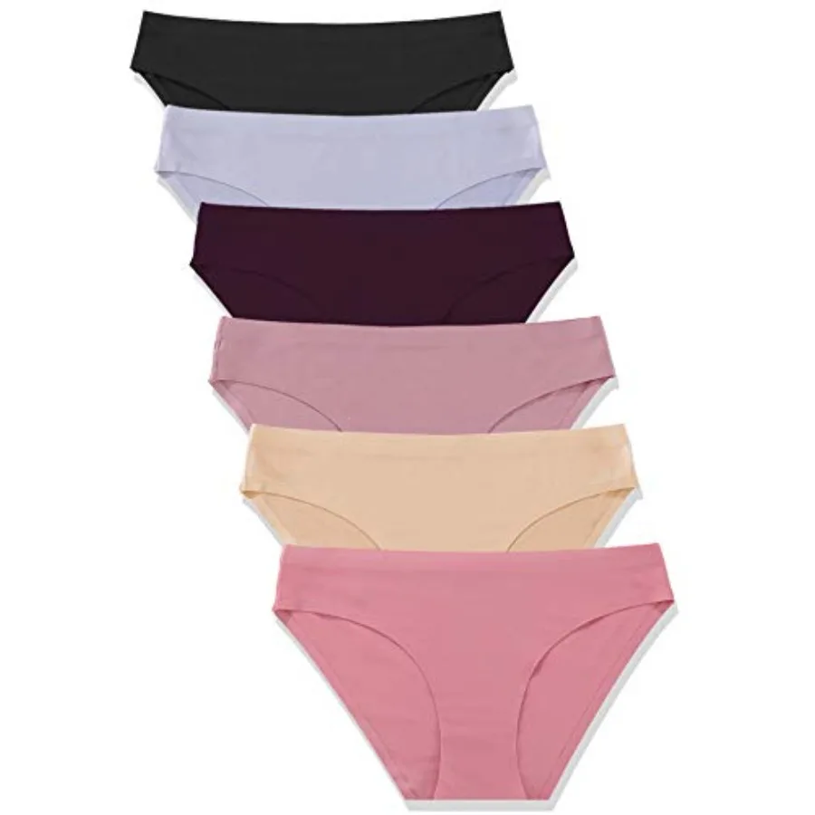 

6 Pack Women's Seamless Hipster Underwear No Show Panties Invisibles Briefs Soft Stretch Bikini Underwears XS-XL