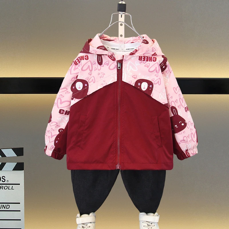 

Autumn Boys Jacket Cute Cartoon Print Little Princess Coat Hooded Zipper Girls Windbreaker Birthday Gift Kids Clothes,2-12Years
