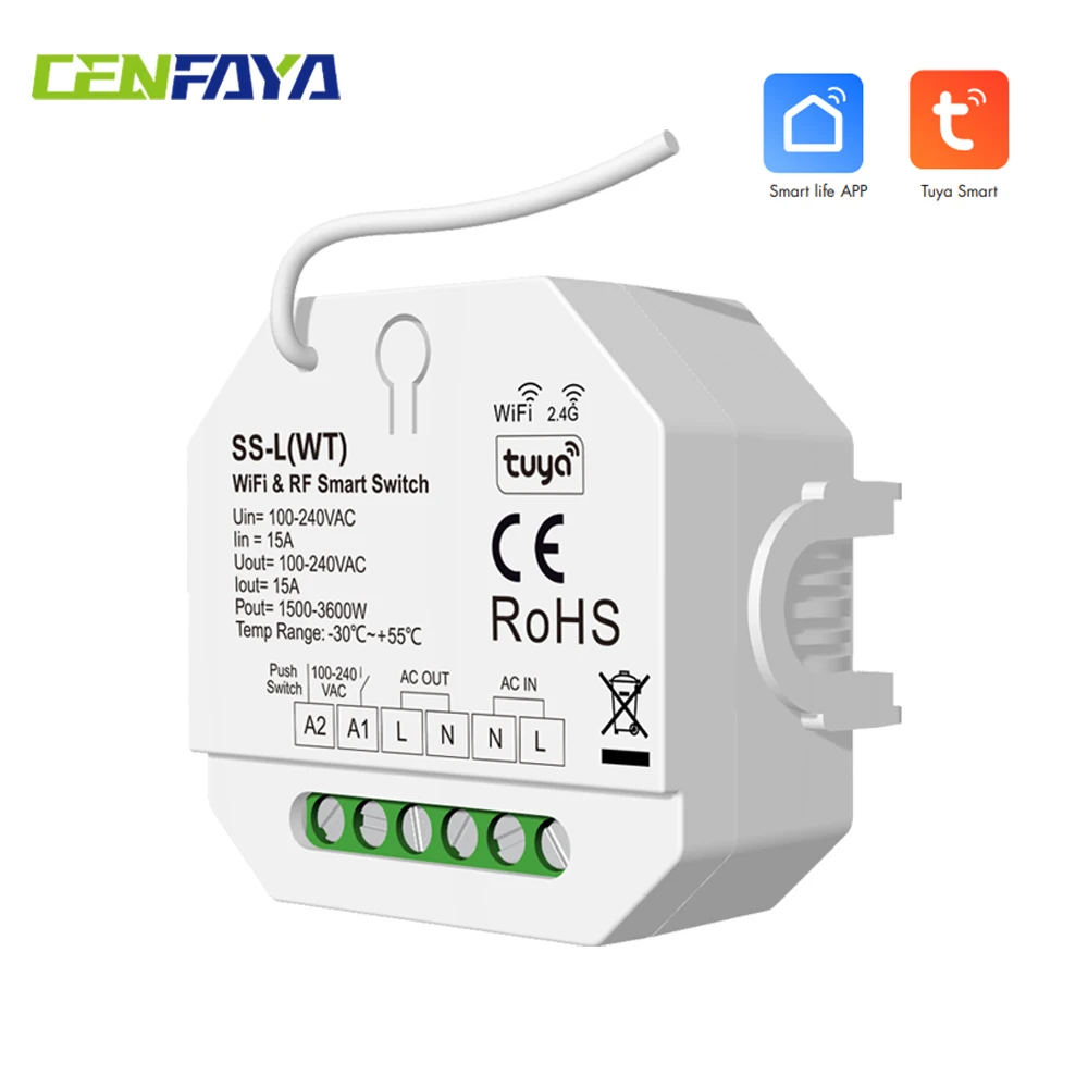 CENFAYA Mini WiFi RF Smart Switch Relay 1 Channel 15A 3600W Home Automation Compatible with Alexa Google Home No Hub Required