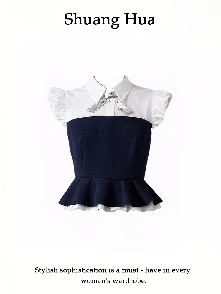 

Summer 2026 Women's Versatile round Ne Svel Top Faionable ort Sve Design High Waist Commute Sle Polyester Blend