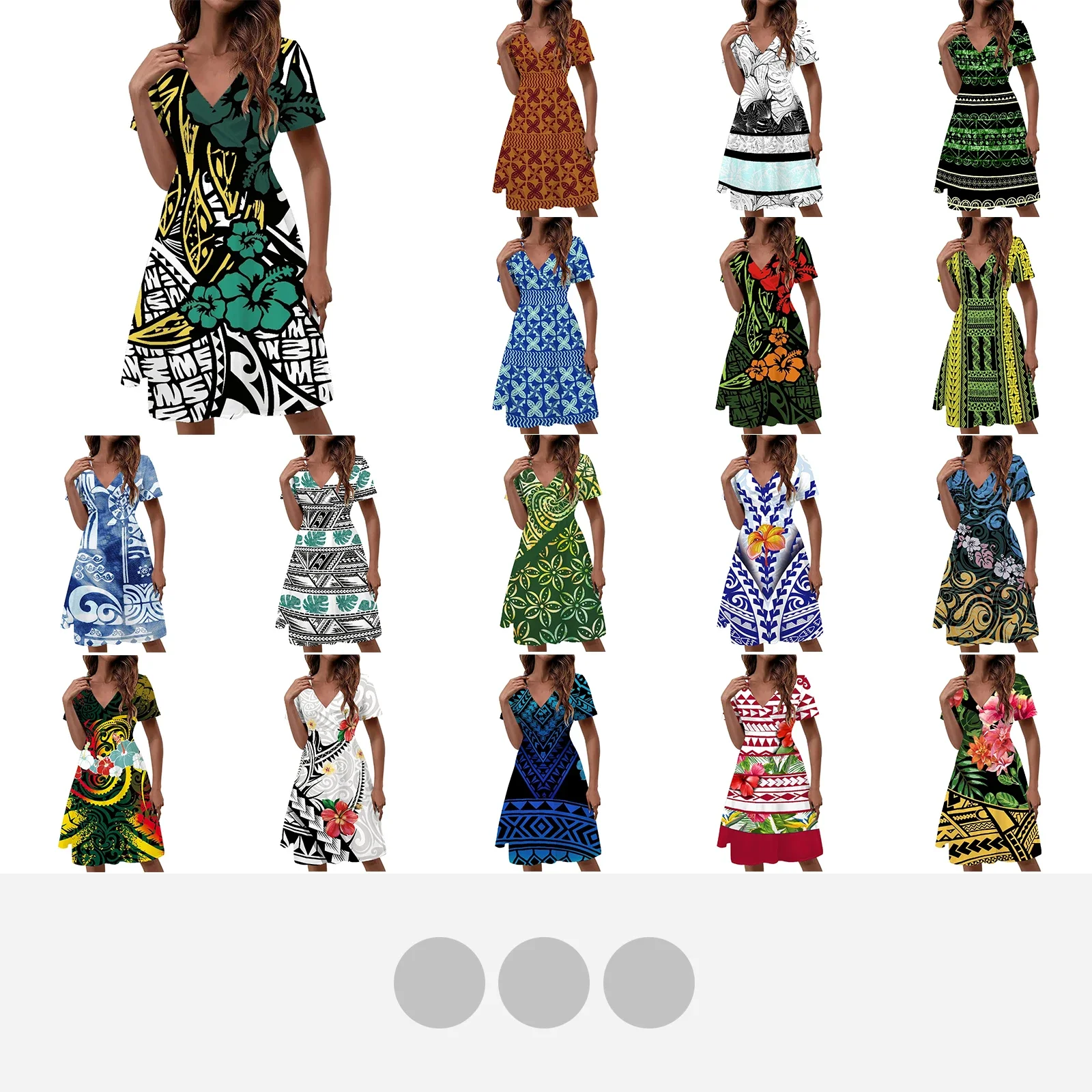 Women's Polynesian Tribal Samoan Totem Tattoo Prints Dress, Beach Party Dresses, Chic Slim Sexy V-Neck, Short Sleeve Sundress