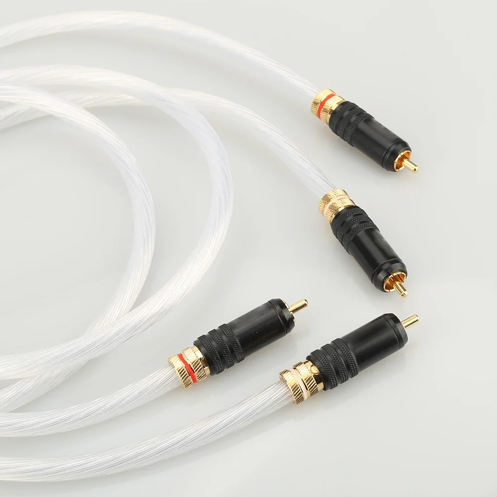 คู่ Silver Plated สายสัญญาณเสียง RCA HIFI สาย RCA เชื่อมต่อสายสัญญาณเสียงพร้อมปลั๊ก RCA