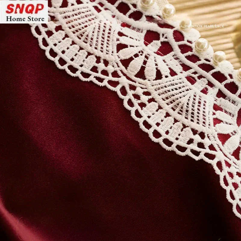 Curtains for Living Room Dining Bedroom Burgundy Velvet Vintage Light Luxury Pearl Lace Palace Grace Artistic Sense Custom Size