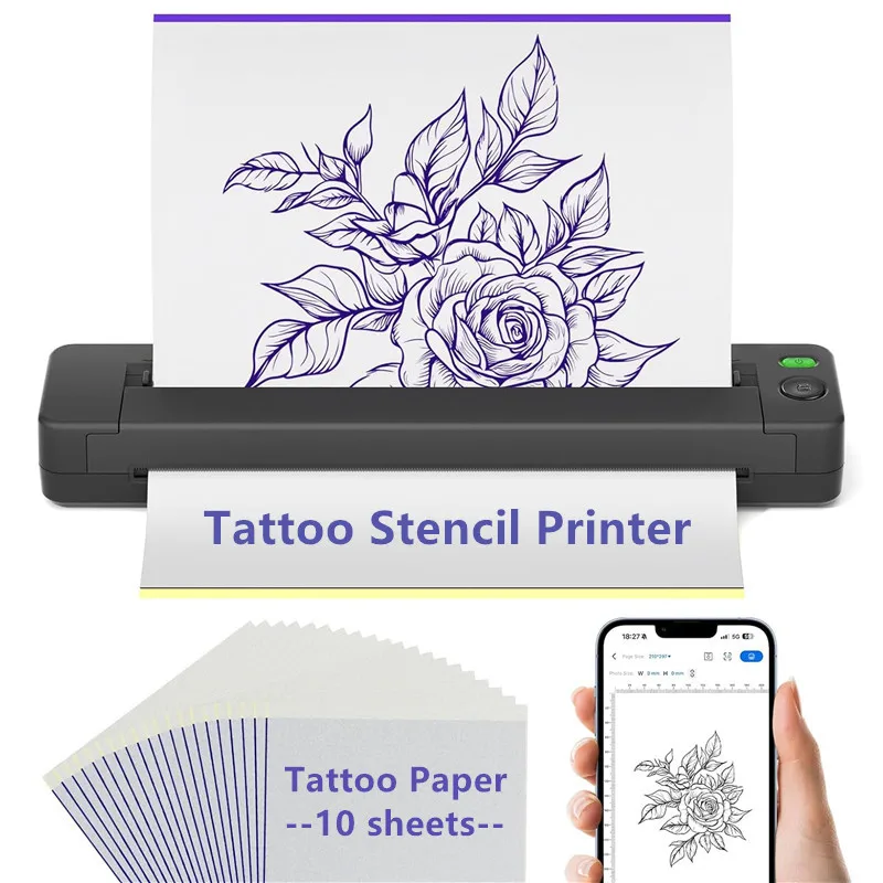 

Portable Tattoo Stencil Printer Wireless Bluetooth Tattoo Printer Compatible with Smartphone & PC for Tattoo Artists & Beginners