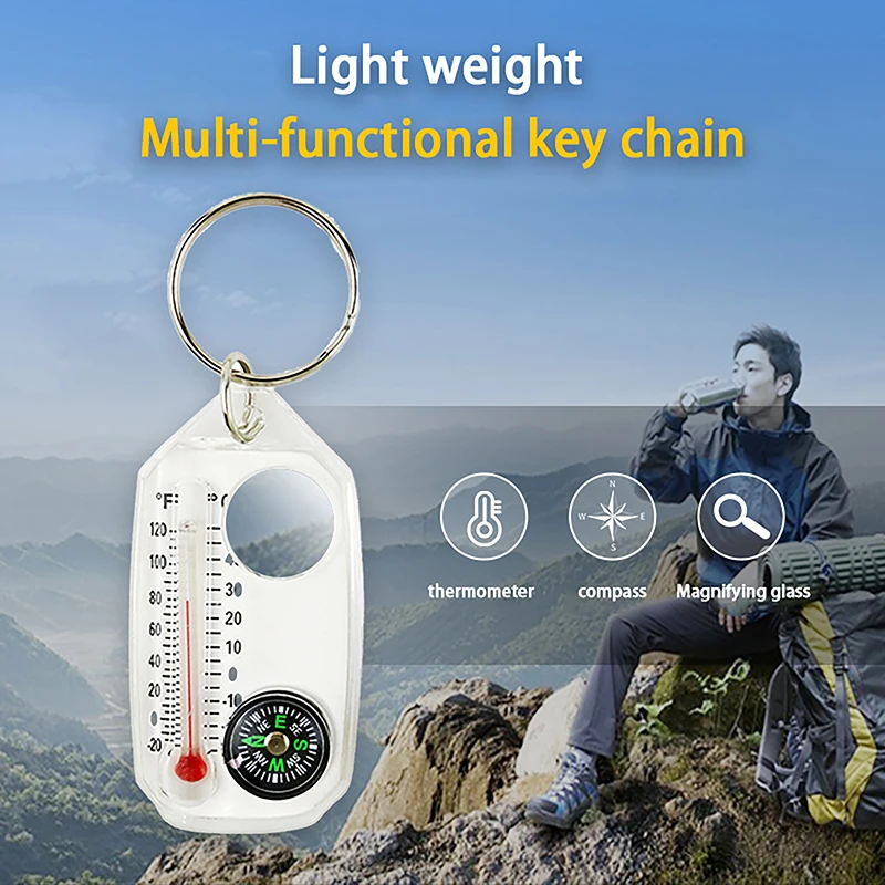 1PC Outdoor Mountaineering Buckle Compass Pointer Mini Keychain Thermometer Compass Key Hook Camping Tools Compass Carabiners