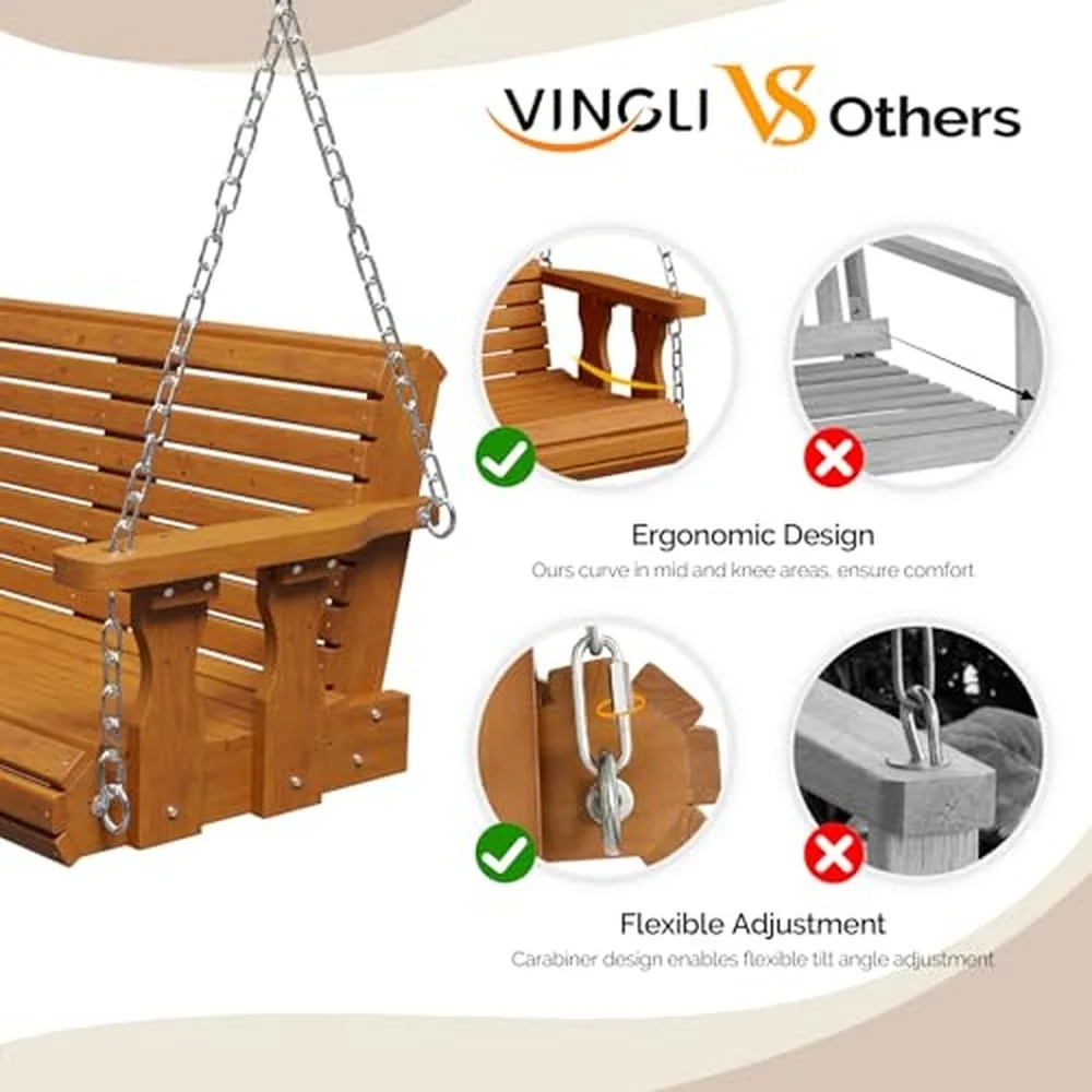 2026 Upgraded 5 FT Wooden Porch Swing 880 LBS Heavy Duty Brown