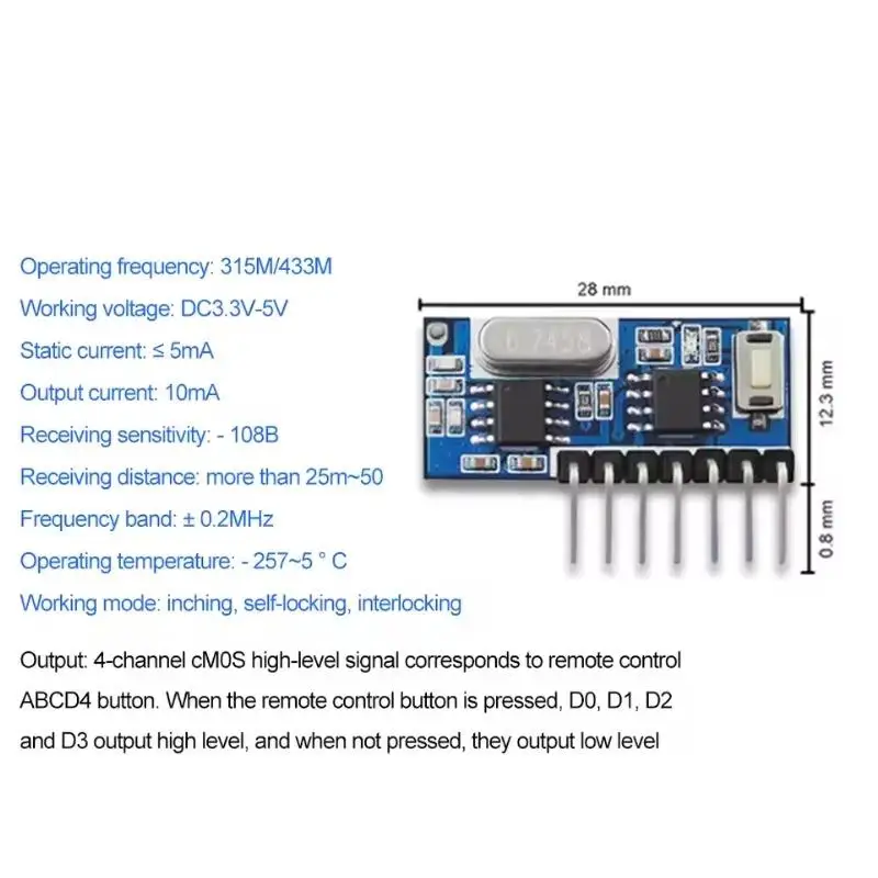 4 Channel RF Wireless Decoding Receiver Module High Sensitivity Anti-jamming for University Electronic Experiment Teaching Kits