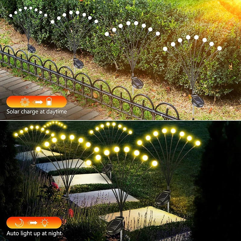 Solar Ground Plug Firefly Lights Outdoor Decorative Garden Lights Waterproof for Courtyard Lawn Path Christmas Decor Lamp