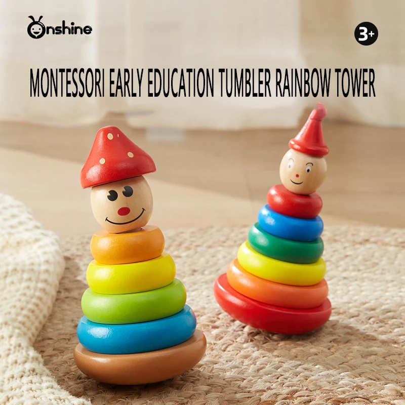 Onshine Tumbler Rainbow Stackable Ring Tower Building Blocks Educational Toy Stack Shaped Sorting Game Early Educational Toy