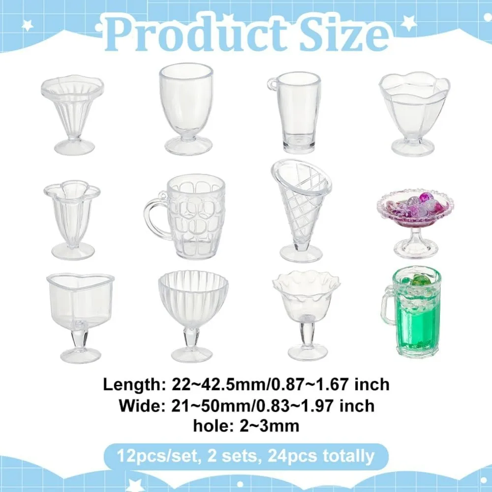 24pcs Mini Cups Keychain Kit Miniature Simulation Plastic Resin Cup Dollhouse Miniature Tableware Pendant Charm for DIY