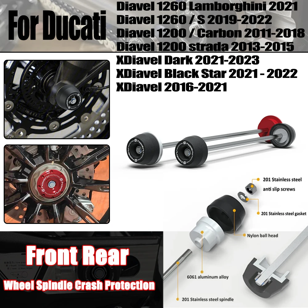 

For Ducati Diavel 1200 Diavel 1260 S / XDiavel 2011-2017 2018 2019 2020 2021 2022 2023 Front Rear wheel Spindle Crash Protection