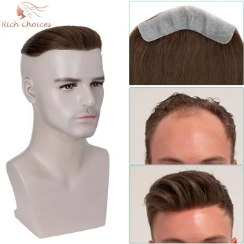 남성용 이마 Toupee 얇은 피부 PU V 루프 앞머리 교체 시스템, 인모 조각, 자연스러운 헤어라인, 풍부한 선택, 6 인치