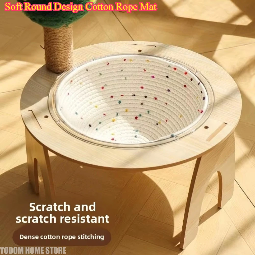 Soft Round Design Cotton Rope Mat - Washable Breathable Indoor Scratching Resistant Cool