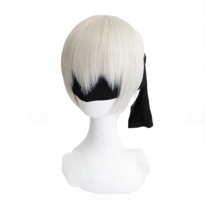 

NieR:Automata 9S Silver Grey Short Wig YoRHa No. 9 Model S Men Anime Cosplay Wig (not including black eye patch) + Wig Cap