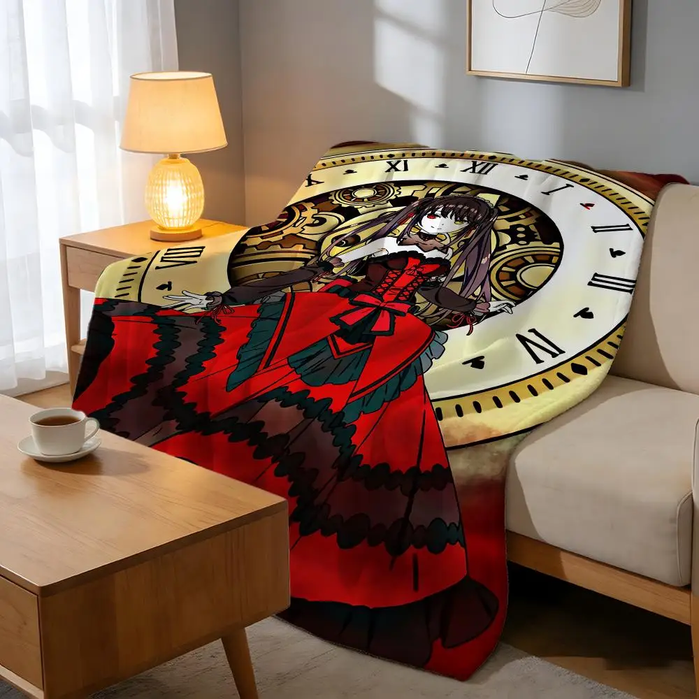 Throw High-Density Short Plush Blanket For Sofa Nap Room Soft Skin-Friendly Game Anime Characters Tokisaki Kurumi
