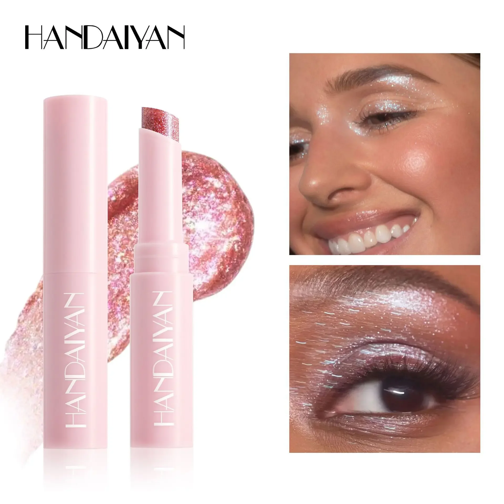 HANDAIYAN Eyeshadow Stick Jelly Eyeshadow Highlight Stick Pearly Brighten Long Lasting Glitter Multi-Functional Eye Contouring