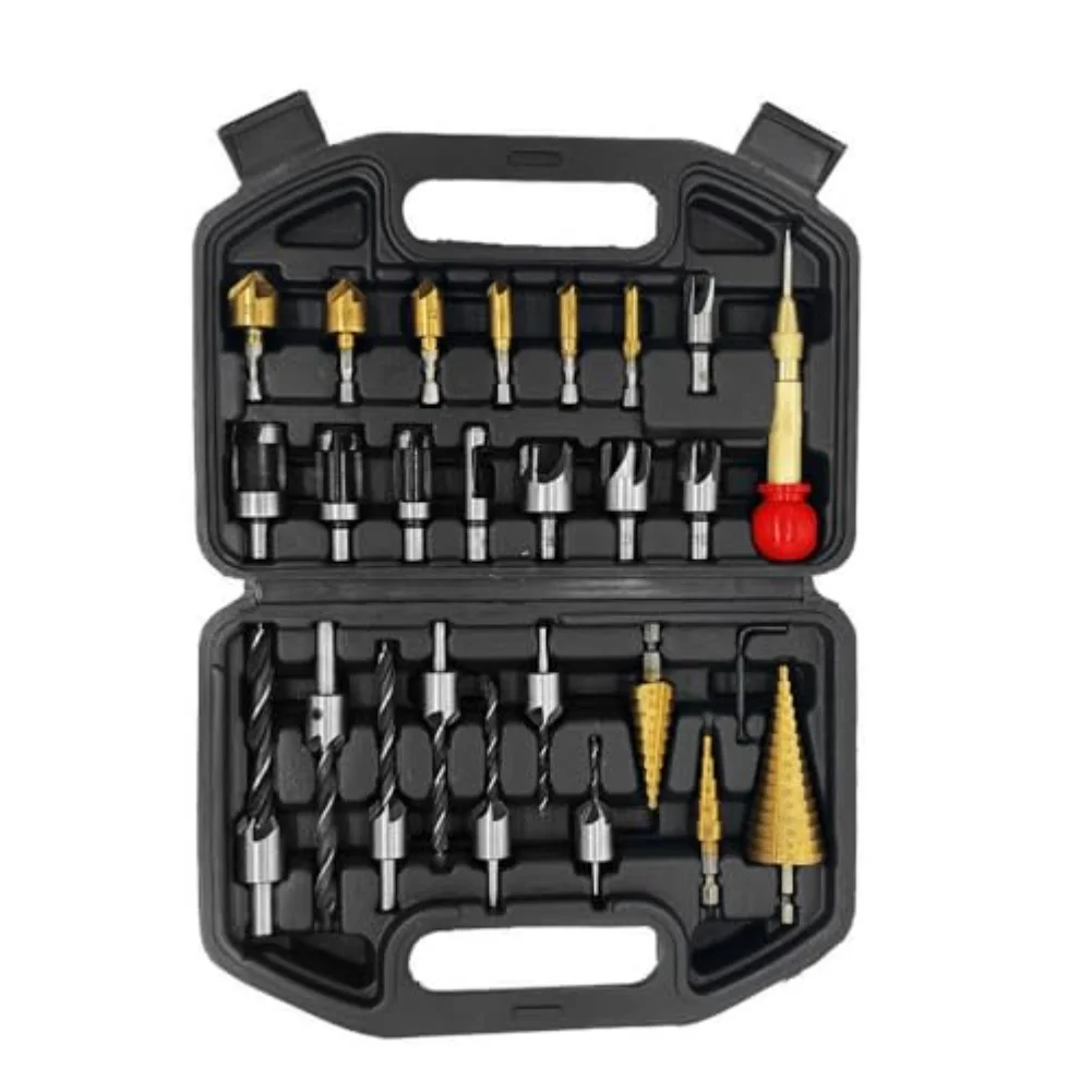 /26 /Piece /HSS Drill Bit Set With Center Punch Locator Step Pyramid Countersink Chamfer Bits For Wood Metal Leather Working Too