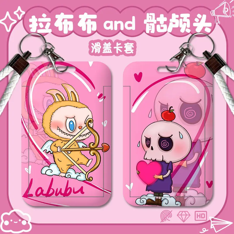 New cartoon cute LABUBU slide work permit factory door card set student access control ID card protective cover key chain