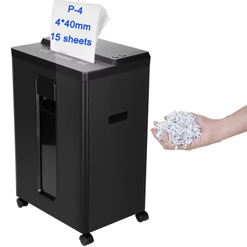 Black Heavy Duty 15 Sheets A4 Cross-Cut Card & CD Shredder 4*40mm P-4 Security Electric Office Paper